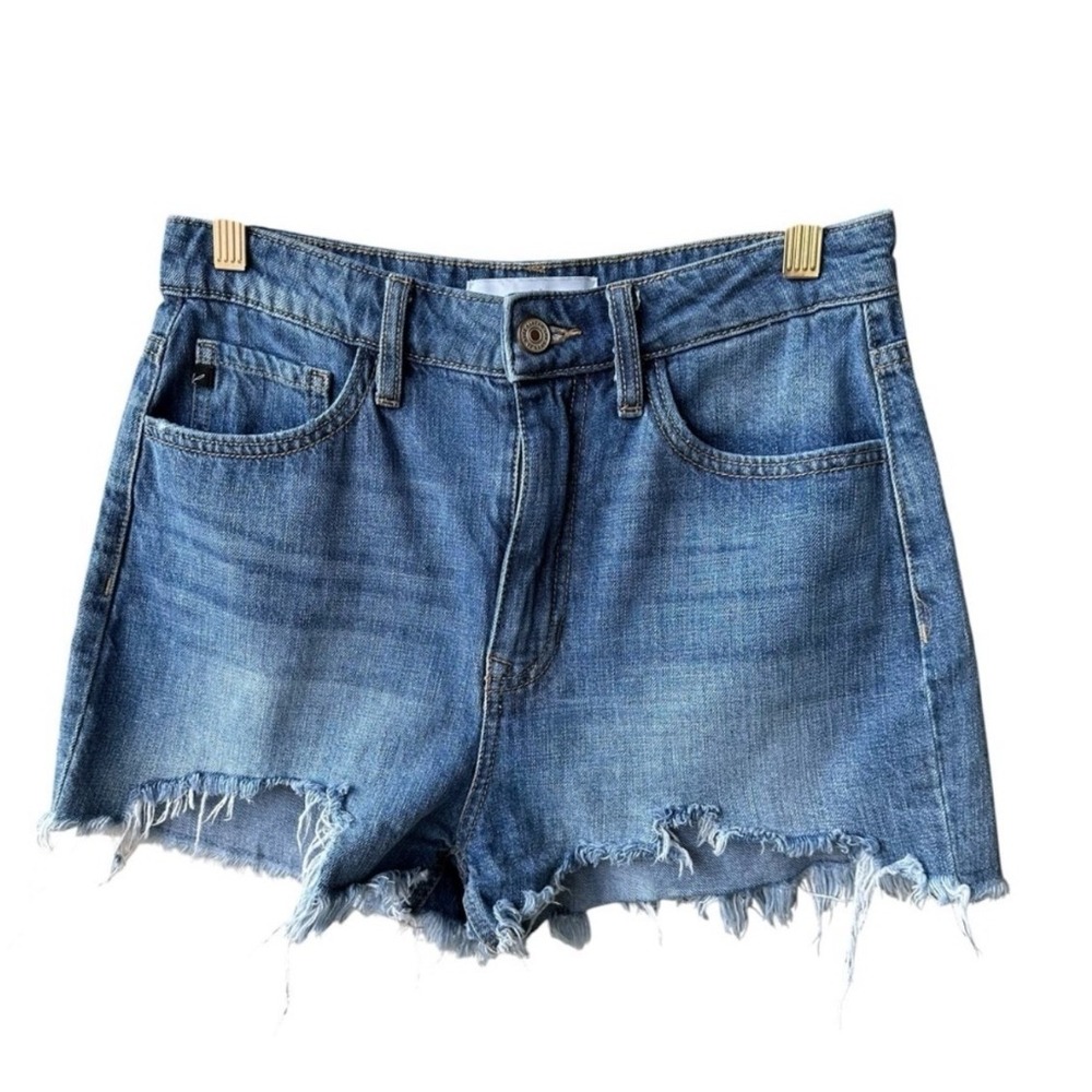 KanCan Shorts Medium Blue Wash Raw Hem Denim Cut Off 2.5 inch Inseam Size 26